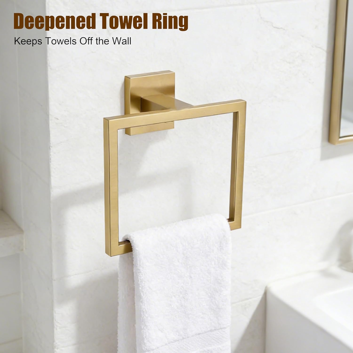 5-Pieces Brushed Gold Bathroom Hardware Set, SUS 304 Stainless Steel 24.48 Inch Square Towel Bar Set with Towel Ring Robe Towel Hooks and Paper Towel Holder for Bathroom Wall Mounted