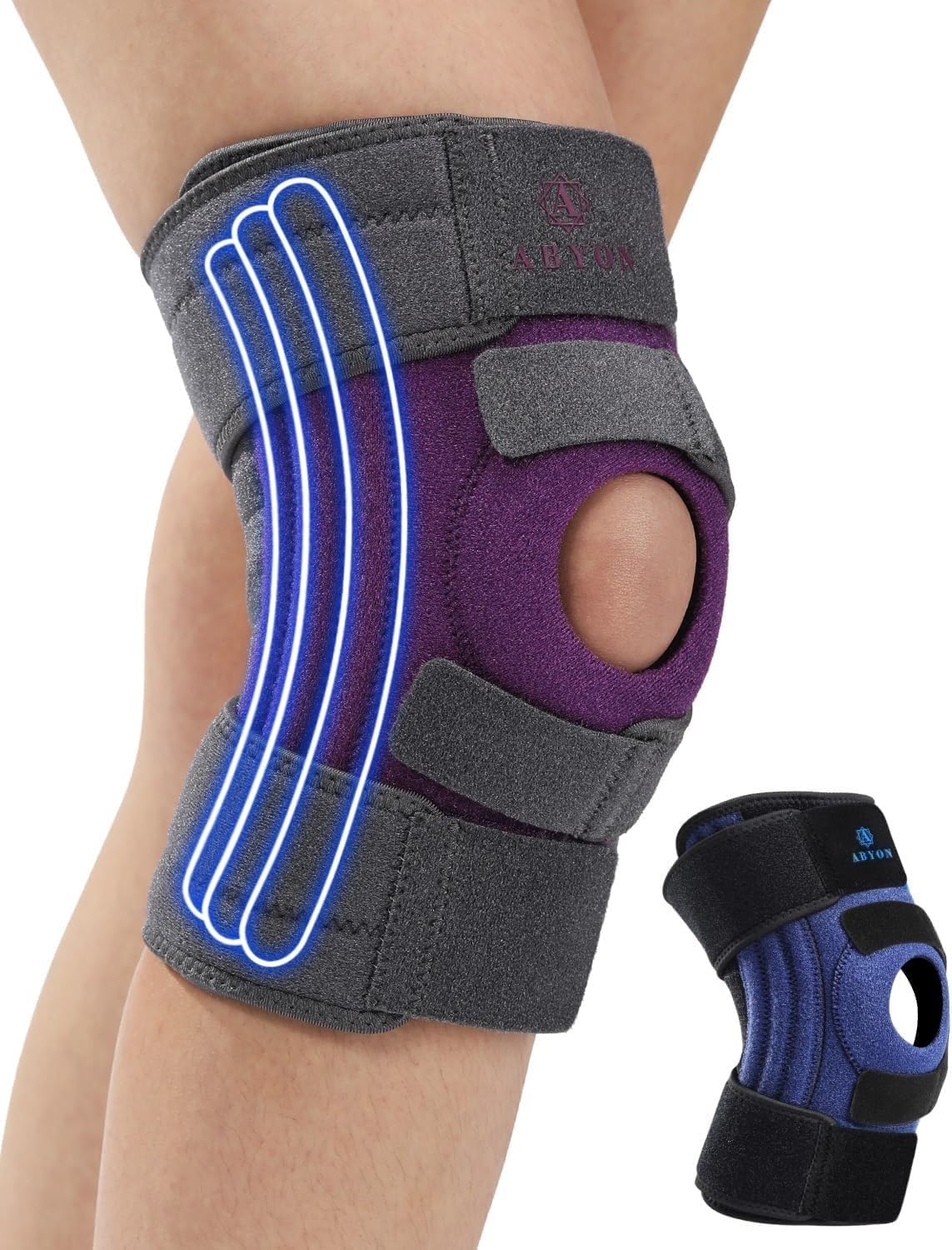 ABYON Ginocchiera Ortopedica per Uomo & Donna - Artriti, Menisco, ACL - con Stabilizzatori Tripli & Cintura Regolabile 360° per Sollievo dal Dolore e Recupero Rapido