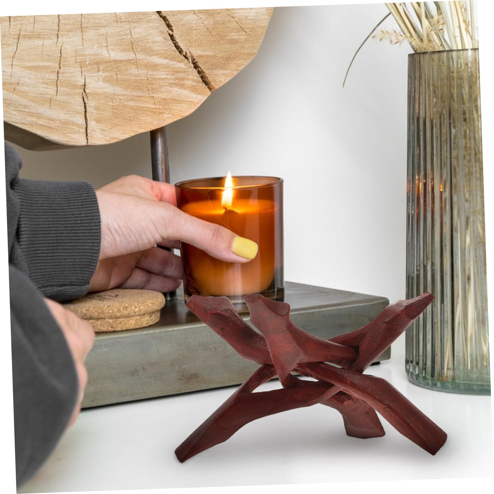 Présentoir En Bois Coquillage – Support Pour Boule De Cristal, Téléphone, Brûleur – Décoration Bureau/maison – 16 Cm