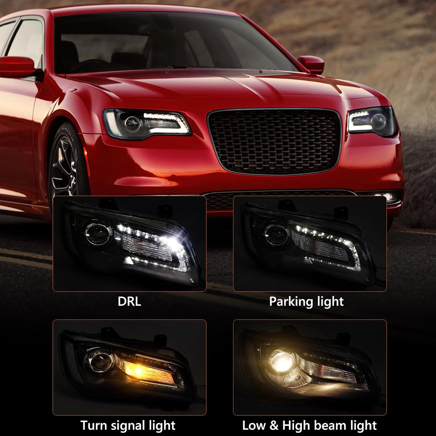 FIONE Halogen Headlights Compatible with Chrysler 300/300C 2015 2016 2017 2018 Headlamp Assembly with Black Bezel Replacement Right Passenger Side RH CH2503269 68214382AD
