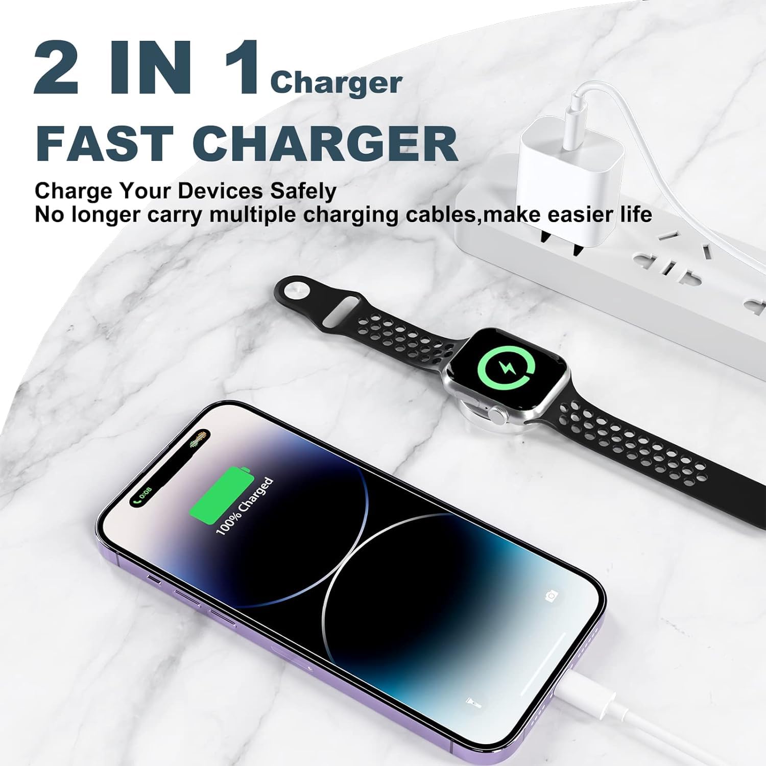 for Apple Watch Charger, iPhone and Watch Charger 2 in 1 USB C Cord iWatch Magnetic Fast Charging Compatible for Apple iWatch Series Ultra/10/9/8/7/6/SE2/5&iPhone 16 15 Charging Cable