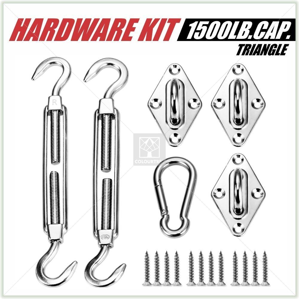 ColourTree Hardware Kit Set for Triangle Sun Shade Sails Canopy, Easy-Tensioning, 316 Military-Grade Stainless Steel(6 Inch Hardware Kit + Cables)