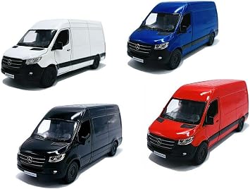 KiNSMART - Mercedes-Benz Sprinter Cargo Van, 1:48 O Scale Die Cast Metal Model Toy Van, Pull-Back Action, Set of 4