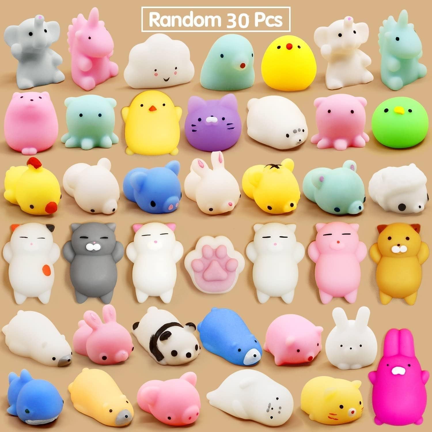 Calans Mochi Squishy Toys, 30 Pcs Mini Squishy Party Favors for kids Animal Squishies Stress Relief Toys Cat Panda Unicorn Squishy Squeeze Toys Kawaii Squishies Birthday Gifts for Girls & Boys Random