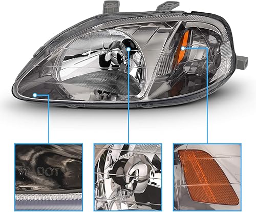 Miniatura 3 de AmeriLite Juego de faros delanteros de repuesto para Honda Civic 1999-2000, lado del pasajero y del conductor