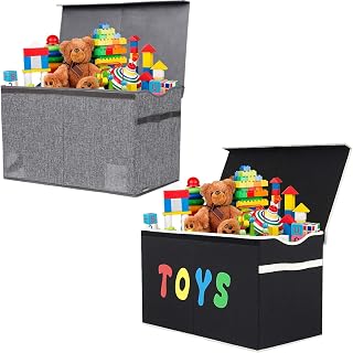 YOLOXO 2 Pack Toy Box Chest, Collapsible Sturdy Storage Bins with Lids, Extra Large Kids Toy Storage Organizer Boxes Bins Baskets