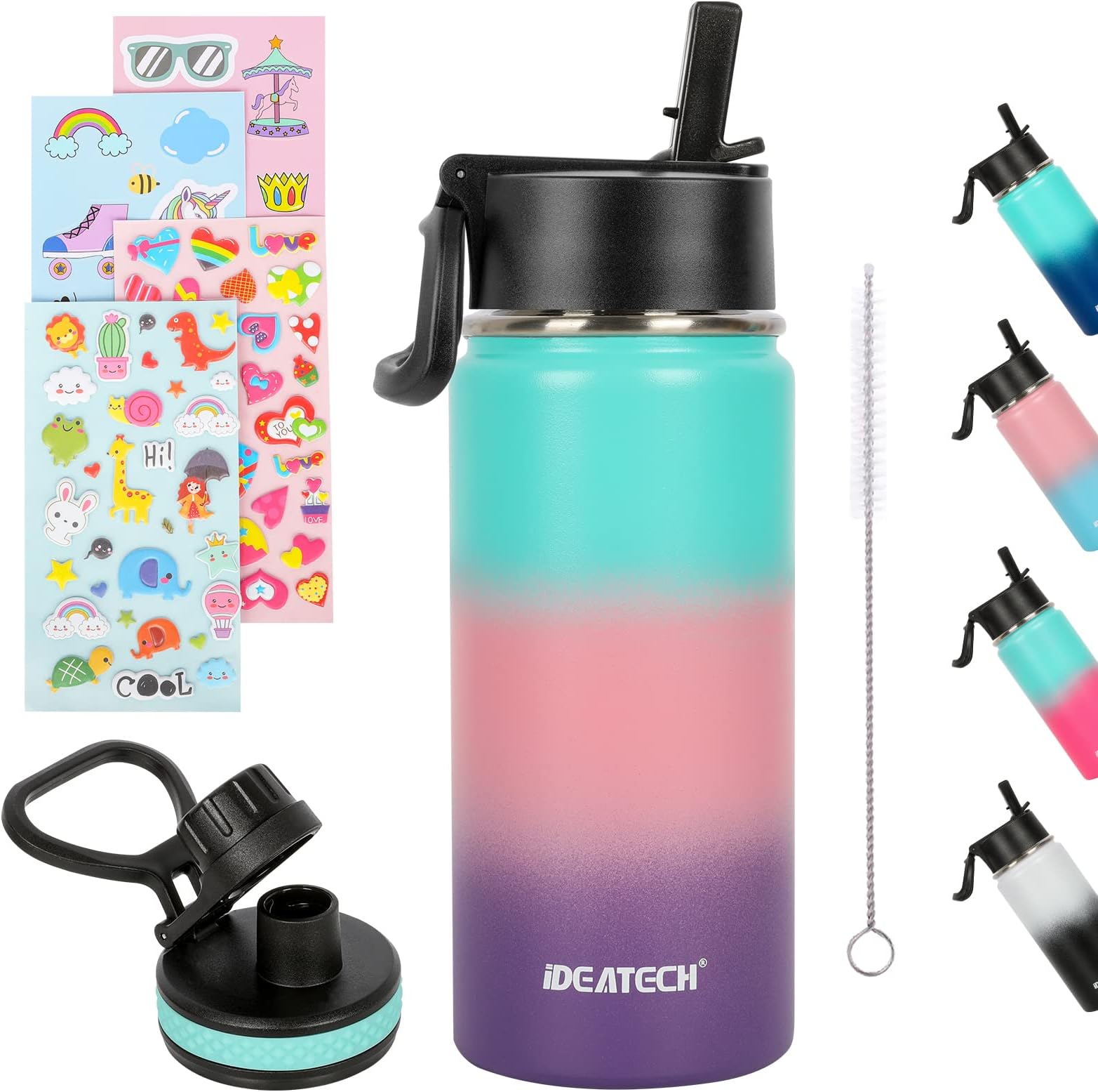IDEATECHKids Water Bottles, Stainless Steel Water Bottle Kids 450ML, Drinks Water Bottle With Straw for 12 Hours Hot & 24 Hours Cold Sports Water Bottle, Toddler Water Bottles for School