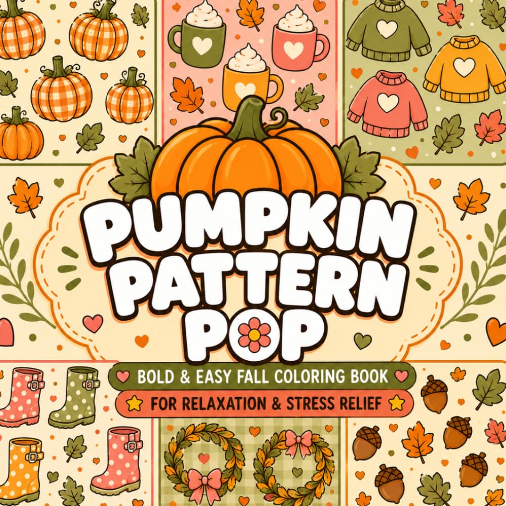 Pumpkin Pattern Pop: Bold & Easy Fall Patterns for Relaxation | Cozy Pumpkins, Sweaters, Mugs, Leaves, Acorns & More