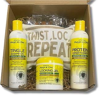 Dreadlock Shampoo and Conditioner hair care Bundle with Jamaican Mango & Lime Tingle Shampoo 8oz| Protein Conditioner 8oz|Locking Gel 6oz 3 piece Crochet hook set 2 Piece dreadlock tool for interlocking For retwist 10 duckbill 10 Curl Clips and Case