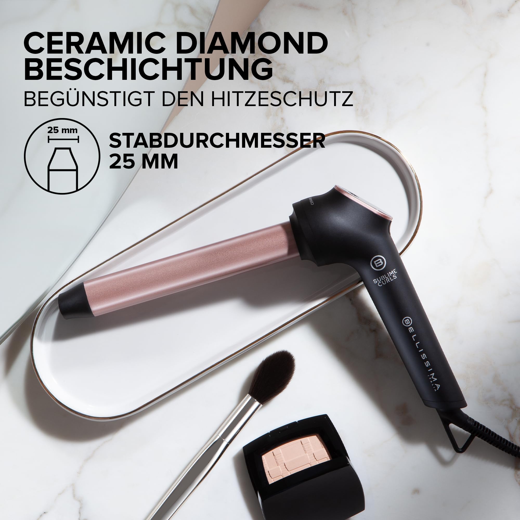 Bellissima Sublime Curls, Lockenstab, 25 mm Durchmesser, Display, 3 Temperaturen, Diamant-Keramik-Beschichtung, konstante Hitze, Anti-Brand-Spitze, Schnellaufheizung, 1,8 m Kabel