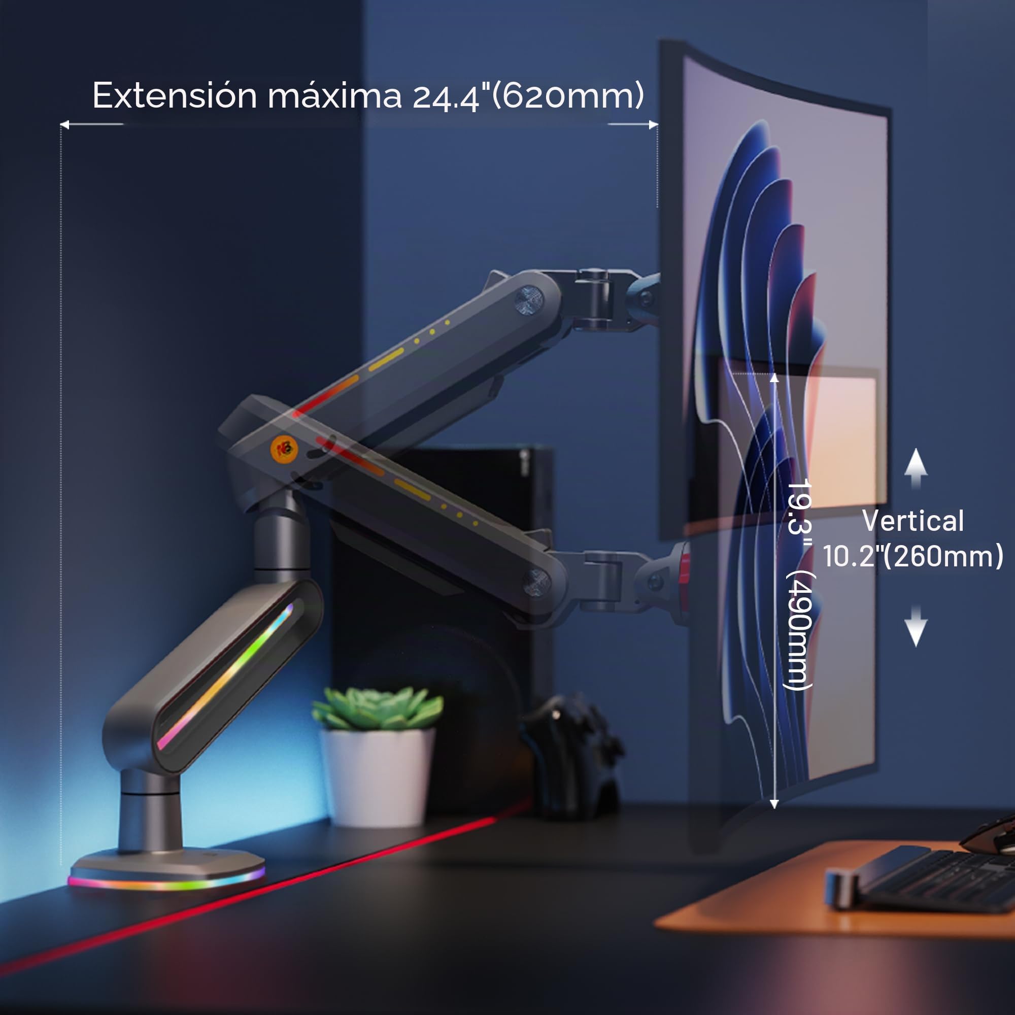NB Ergonomic Soporte para Monitor para Pantalla Curvada ultraancha hasta 60 Pulgadas, Brazo de Monitor Carga de hasta 20 kg, VESA 75/100 mm | Carga de hasta 20 kg, resorte mecánico, placa de desmontaje rápido, VESA 75 y 100 mm (negro)
