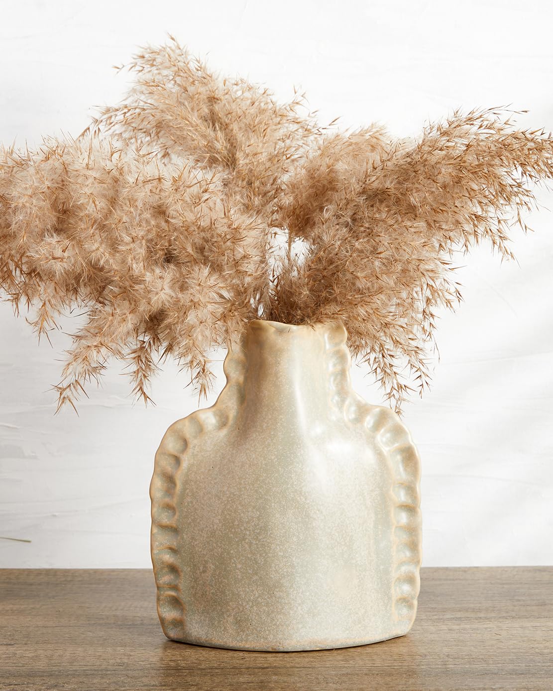 Ceramic Vase, Boho Terracotta Unique Flower vase, 8.5 inch Rustic Beige Stone Pottery, Stoneware Pampas Grass Vases for Farmhouse