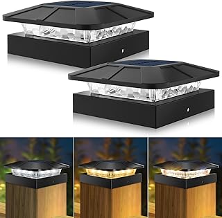 Peasur Solar Post Lights with 3 Modes, Dimmable Solar Powered Post Cap Lamp, Waterproof Fence Lighting for 4x4 inch Posts Garden Patio Yard (2 Pack)