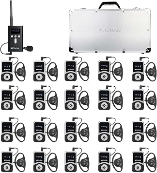 Retekess T130S2nd Gen T130 Church Translation System, Upgraded Longer Range, Assistive Listening System, Whisper Wireless Tour Guide System for Both Ear 1 Transmitter 20 Receivers