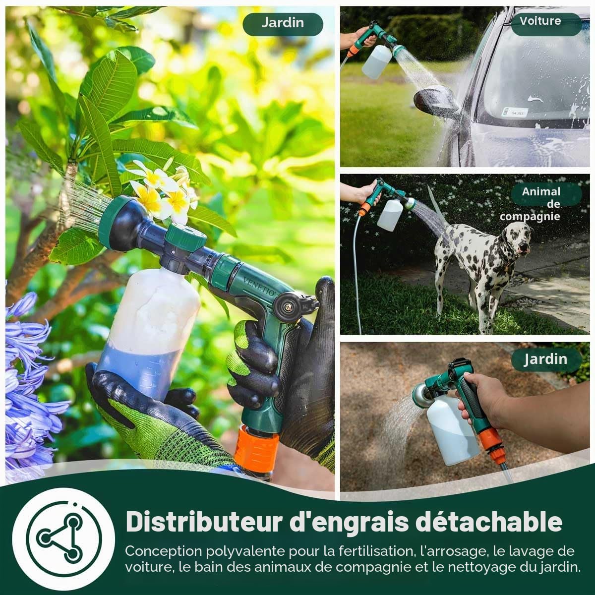 VENETIO Pistolet pulvérisateur à 8 chiffres pour engrais liquides/produits chimiques | Alimentateur de précision pour pelouse et jardin pour fertiliser et arroser les plantes | Pulvérisateur à buse