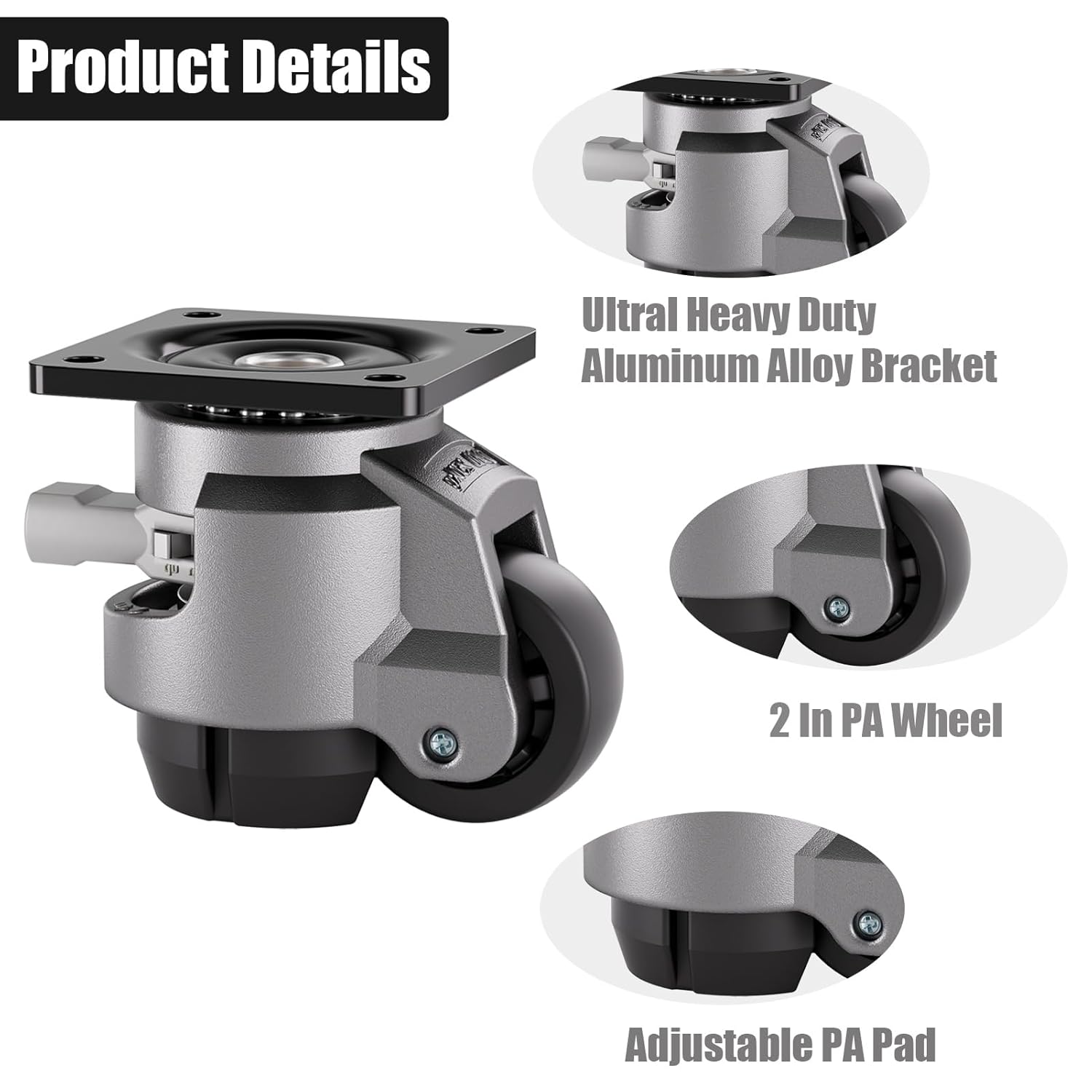 Heavy Duty Leveling Casters Set of 4, 2200LBS Load Capacity Adjustable Leveling Feet, Retractable Swivel Industrial Plate Casters for Workbench, Machine, Equipment & Furniture, 2 Inch, T60 平
