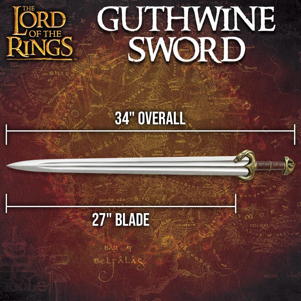 United Cutlery Lord of the Rings Guthwine Sword of Eomer | LOTR Replica & Collectible | Officially Licensed Movie Replica | Stainless Steel Blade | Leather Grip | Display Plaque | Overall Length 34"