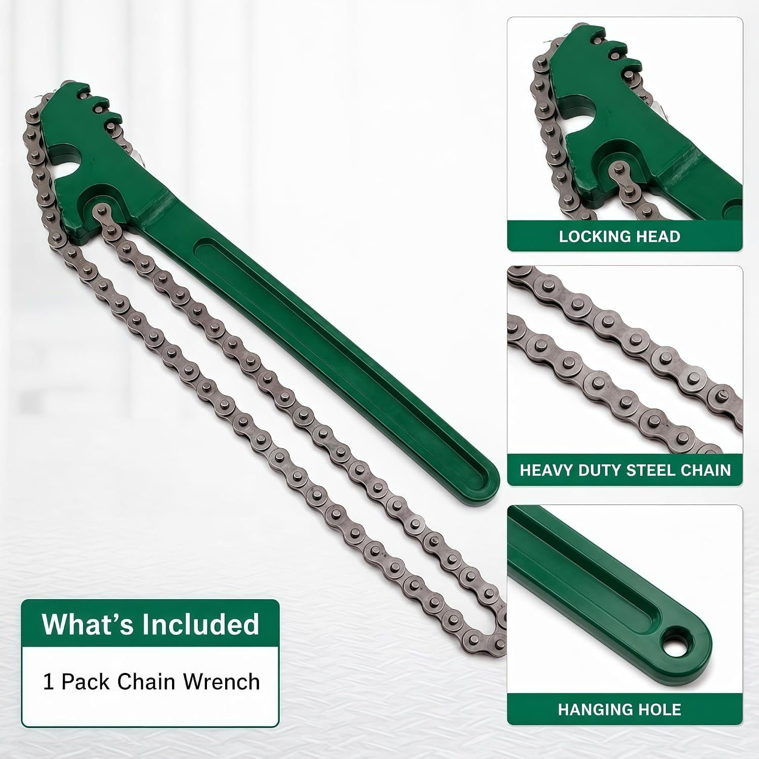 1 Pack Chain Wrench, 24 Inch Adjustable Oil Filter Wrench with Steel Chain and Long Handle, Pipe Filter Removal Tool for Automotive Plumbing Repair, Compact Grip for Tight Spaces