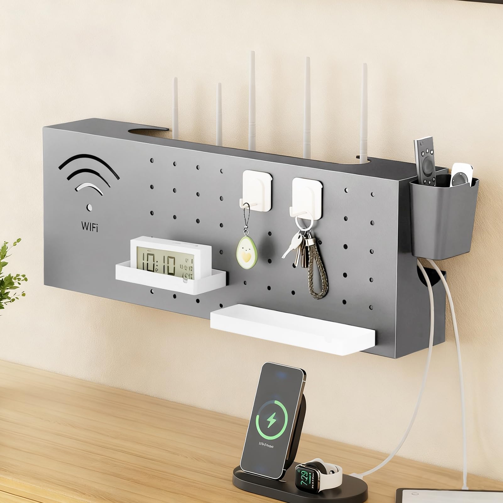 Nascondino Box WiFi Copertura Multifunzionale da Parete in Acciaio al | Cabinet Per Router WiFi per Connessione Rete Presa Uscita Organizzatore Cavo Soggiorno TV Scrivania