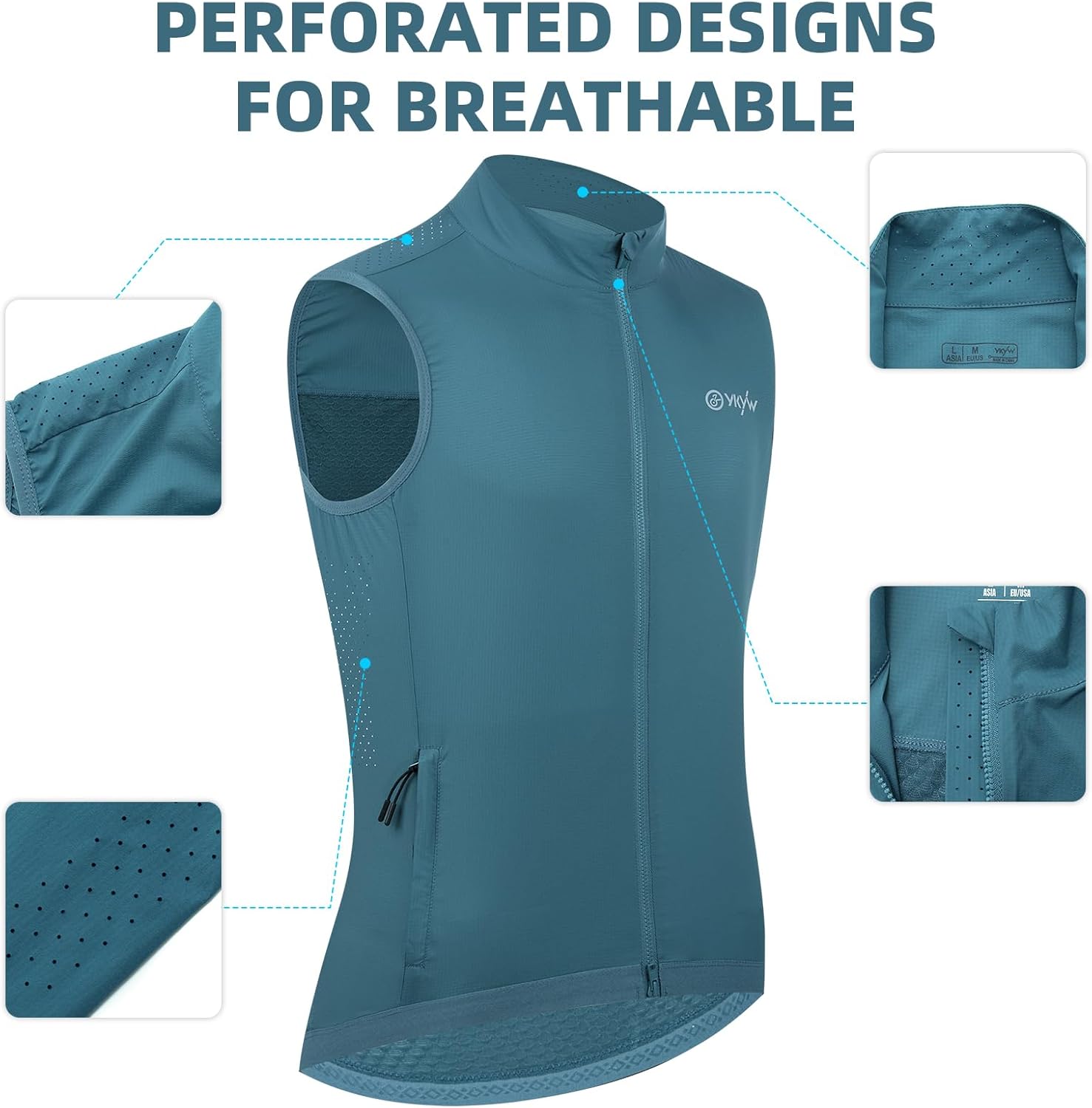 YKYWBIKE Cycling Vest for Men,Micro Softshell Windproof Bike Vest,Water Resistance Sleeveless Cycling Windbreaker - Image 3
