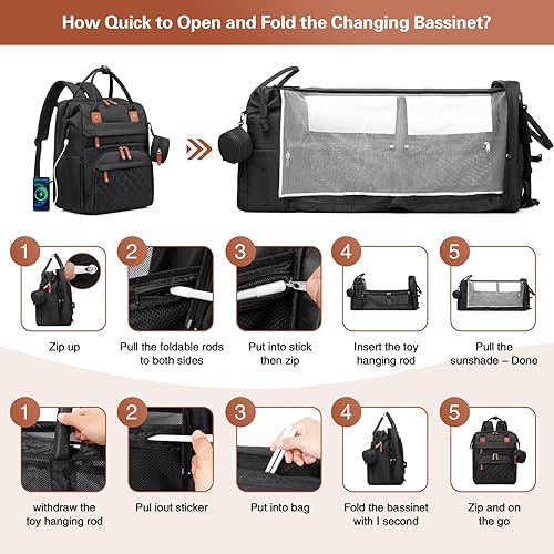 Miniatura 4 de ThanKiu2 Juego de mochila para pañales, Negro -, Bolsa de pañales, mochila para pañales