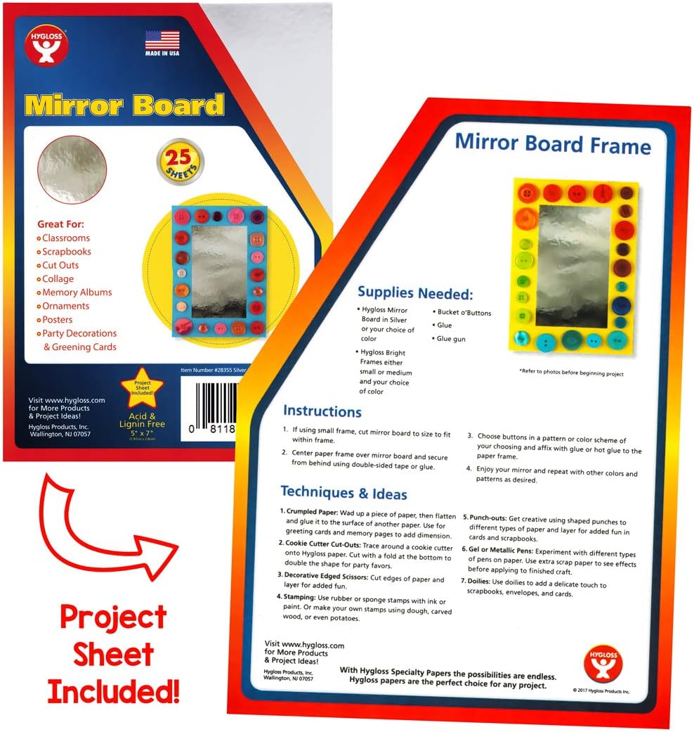 Hygloss Mirror Board Sheets, Silver 5x7 – 100 Pack | Reflective Craft Paper for School Projects, Signs & DIY Décor | Shiny, Durable Poster Board for Eye‑Catching Displays