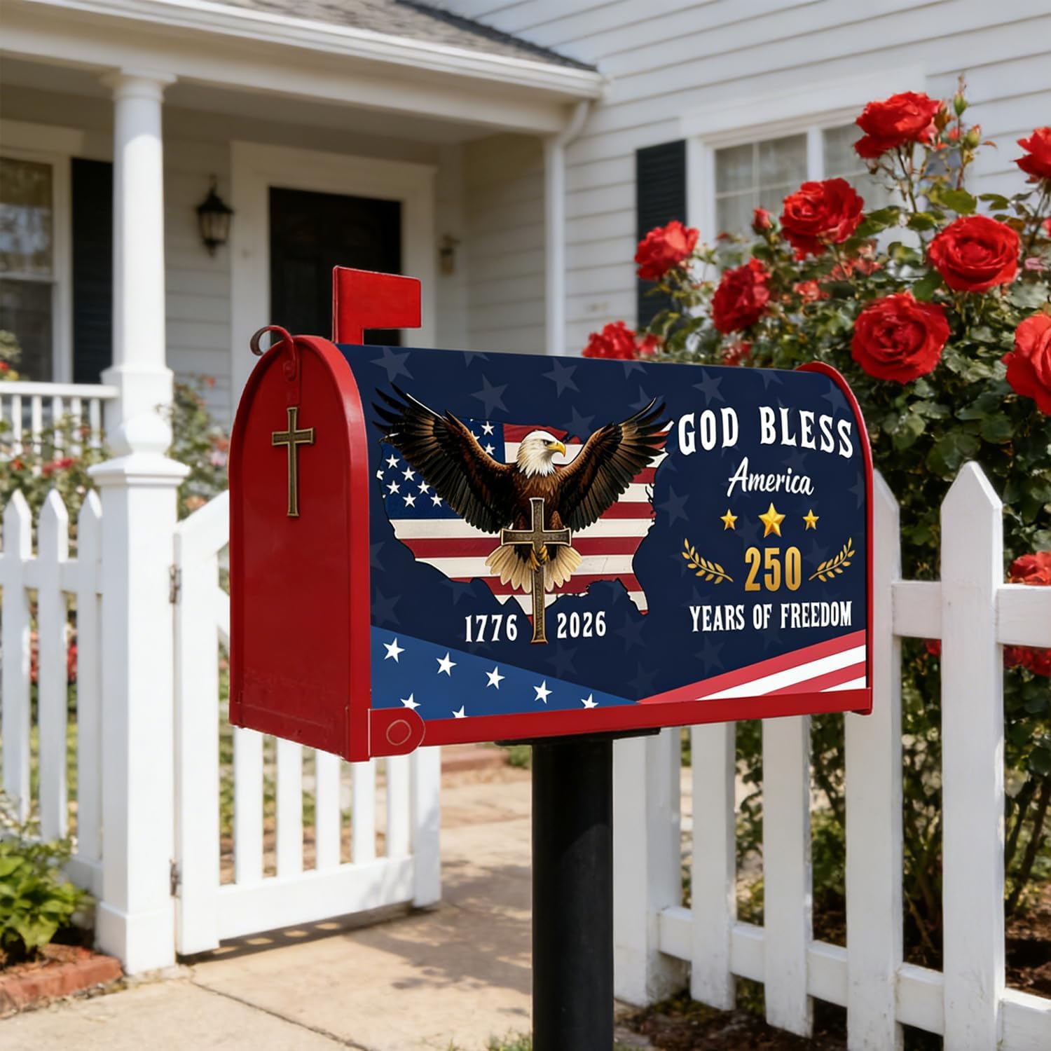 250 Anniversary USA Mailbox Covers Magnetic Standard Size, God Bless America Waterproof Mailbox Wrap, American Flag Outdoor Garden Yard Decor 21" X 18"