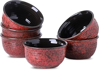 MEKY 20OZ Soup Bowls, Ceramic Cereal Bowls Set of 6, Perfect for Oatmeal Desserts Salads Rice Pasta Breakfast,Stackable Serving Bowls for Daily Meals, Party Gifting, Microwave & Dishwasher Safe, Red