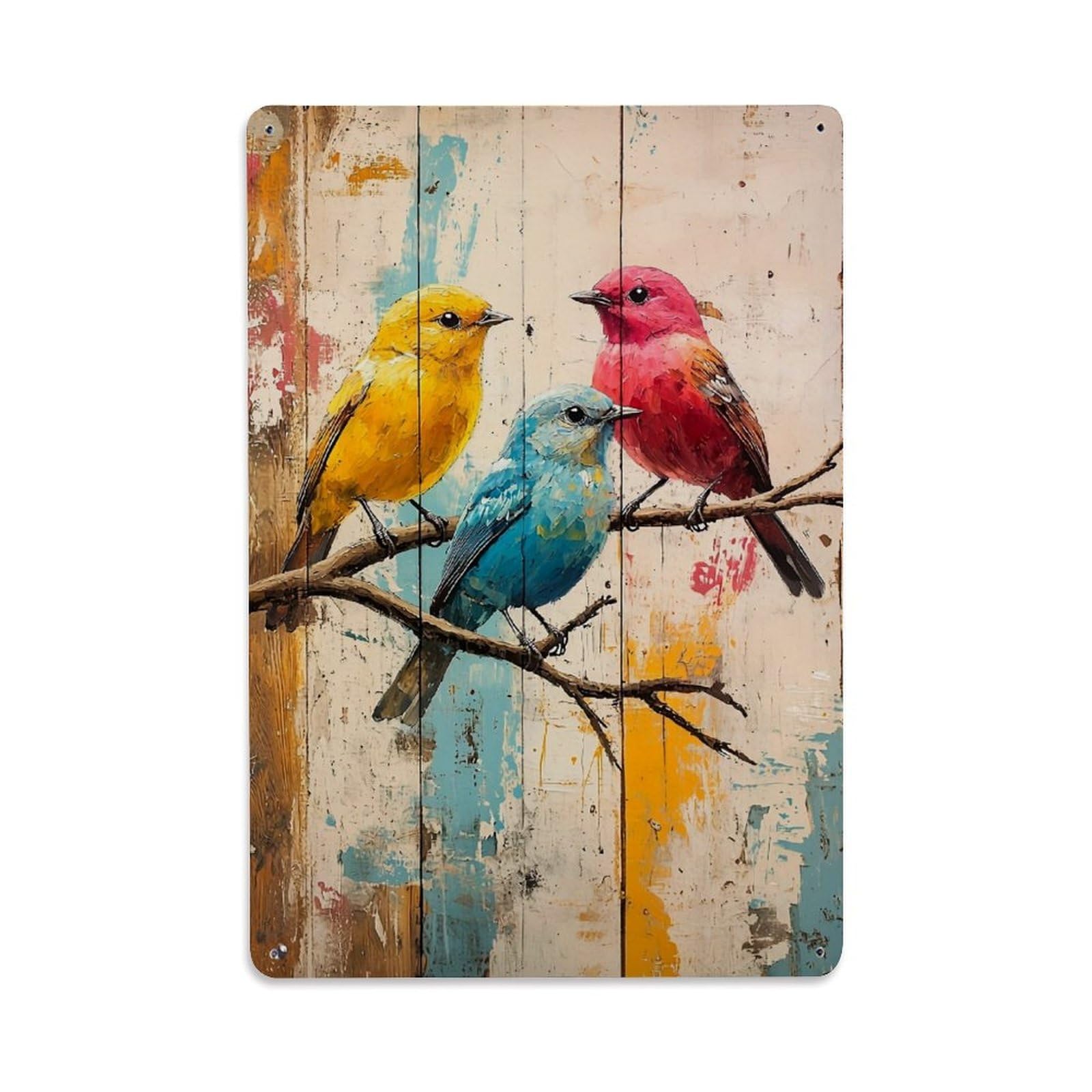 Jdyaojiesheng Vintage Colorful Birds On Branch Art_1 Tin Sign Retro Metal Wall Decor Metal Poster, Home Bar Garage Farmhouse Cafe Wall Art Decoration 8X12inches