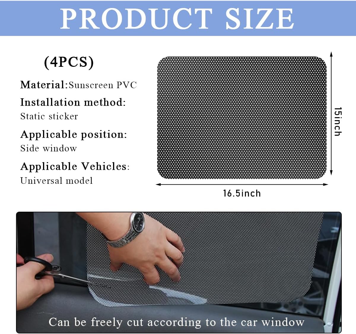 4 PCS Car Side Window Sunshade, Sun Blocking Static Cling Films Stickers Auto Sunshade, Reusable Block UV Rays Heat Insulation Privacy Protector Car Film for Most Vehicles