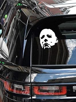 MAZ DISTRIBUTIONS Michael Myers Creepy Face Sticker - Vinyl Michael Myers Creepy Halloween Decal for Car, Truck, and Van Indoor and Outdoor UseWaterproof for Laptop Decal MAZ- 369 White 5.5