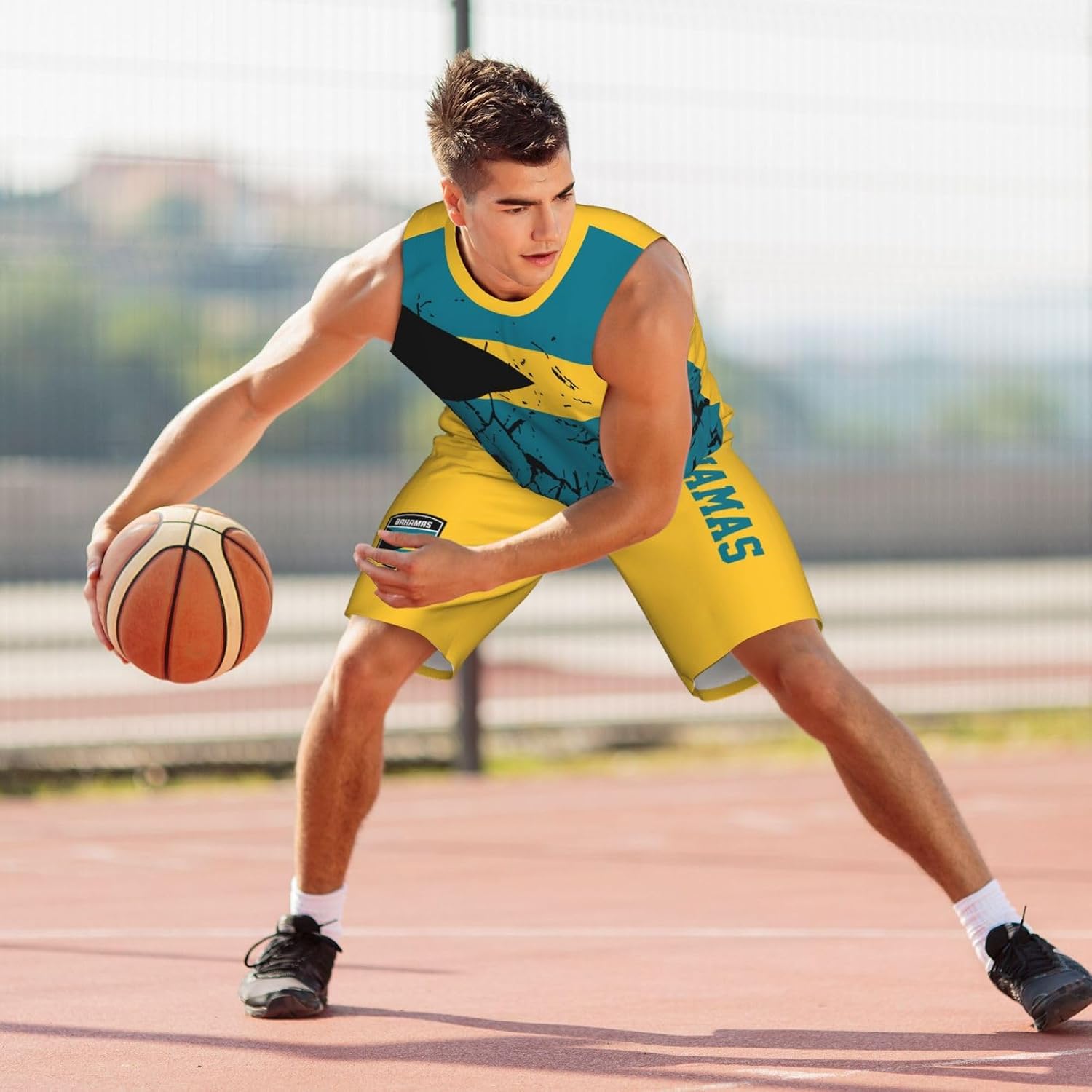 Bahamas Flag Grain (3) Basketball Jersey Uniform Suit for Men Women Adults Training Athletic Set