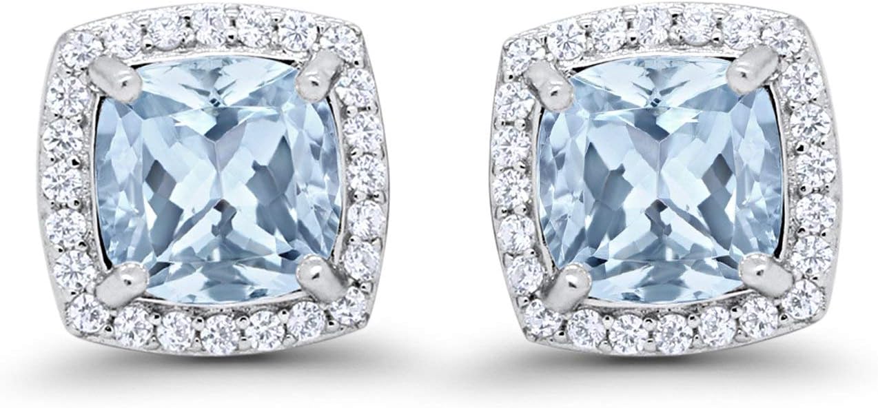 Halo Cushion Bridal Earrings Cushion Round Cubic Zirconia 925 Sterling Silver