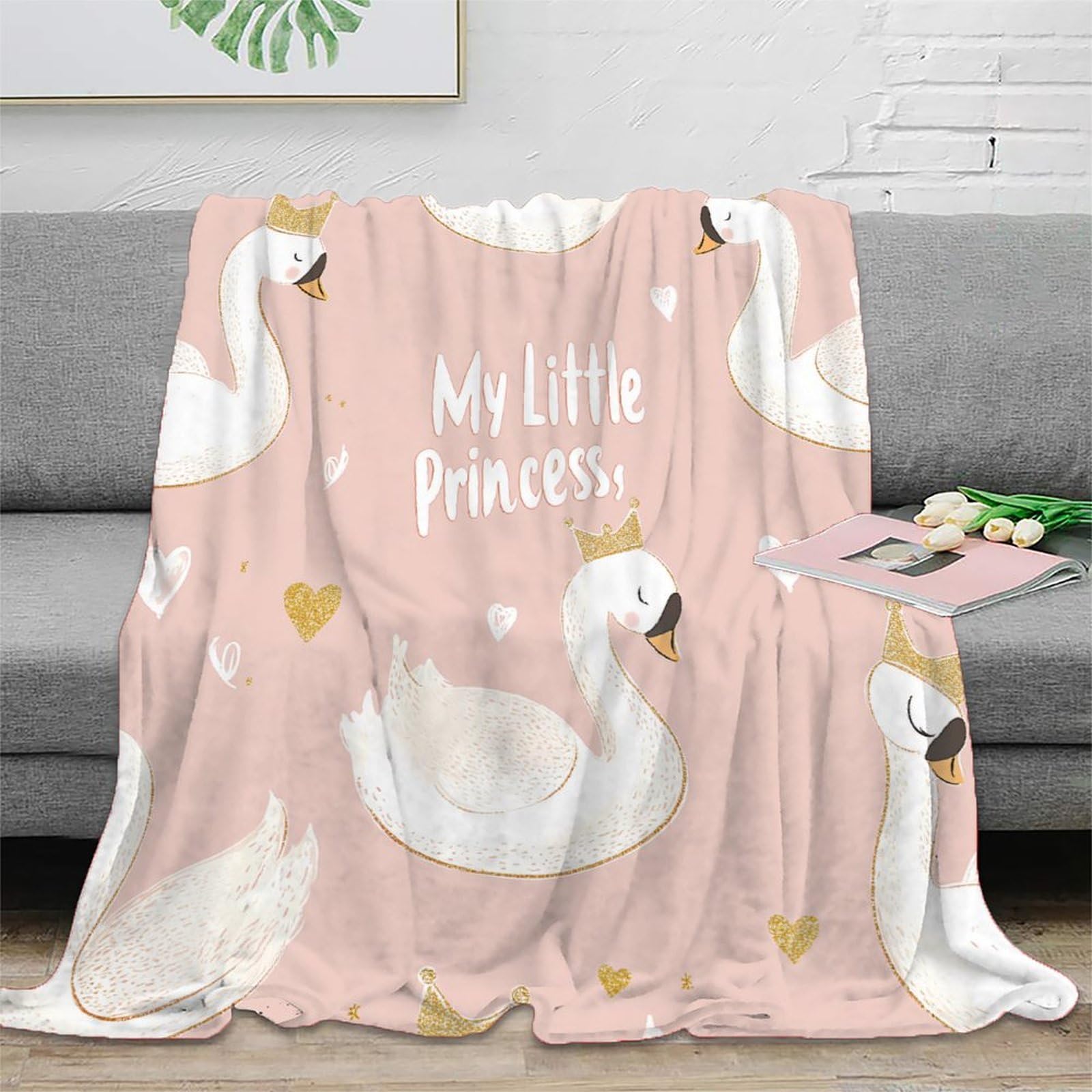 Couverture cygne 3D polaire pour cocooning et lecture au salon