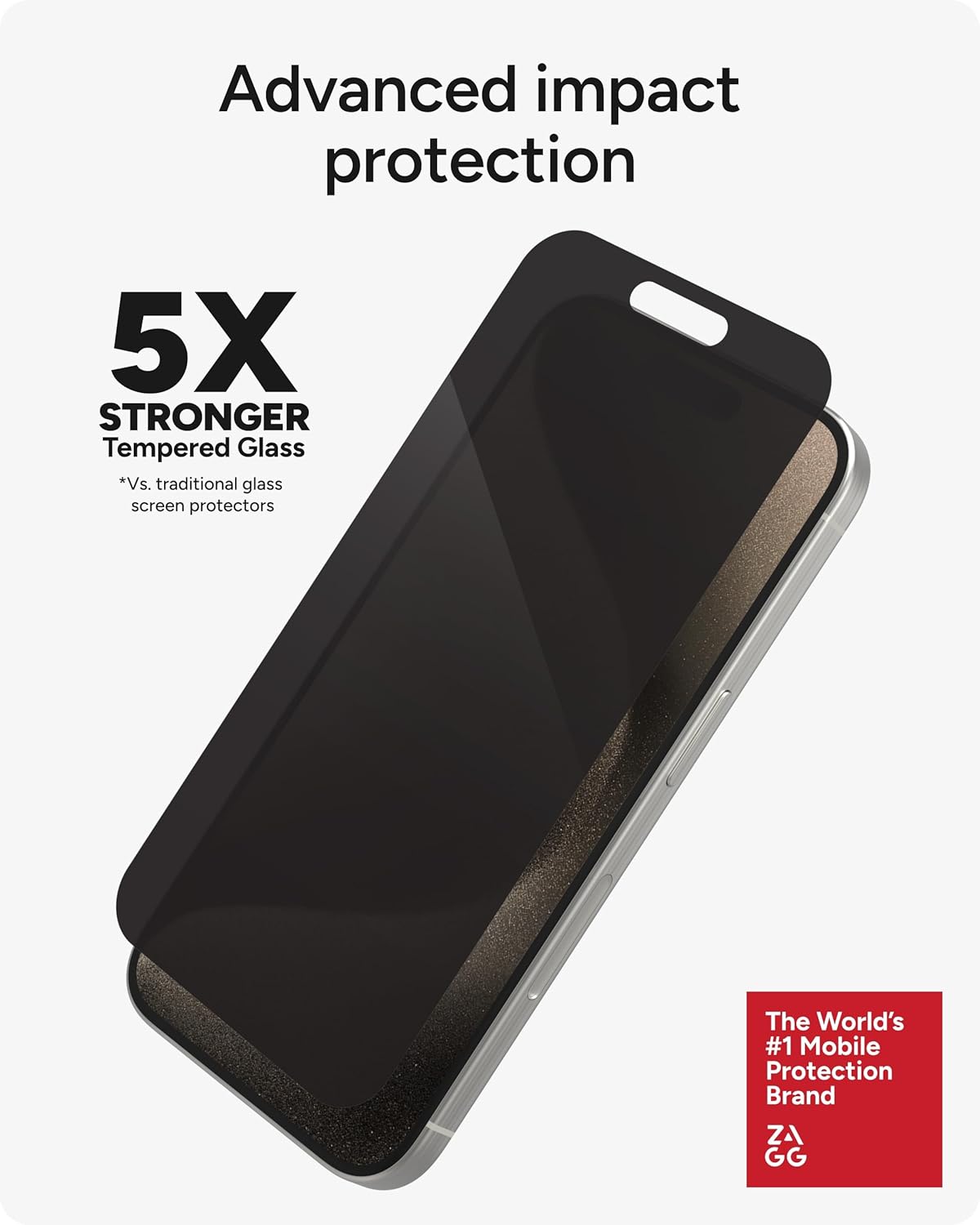 ZAGG InvisibleShield Glass Elite Privacy 360 iPhone 15 Pro Screen Protector - 5X Stronger with Reinforced Edges, 4-Way Privacy Filter, Scratch & Smudge-Resistant Surface, Easy to Install