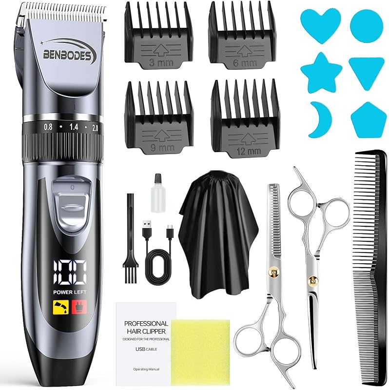 Benbodes Cordless Hair Clippers for Men-Rechargeable Grooming Kit | Professional cordless hair cutting kit for men–rechargeable trimmer set. 14-in-1 full kit with LED display for home & travel.