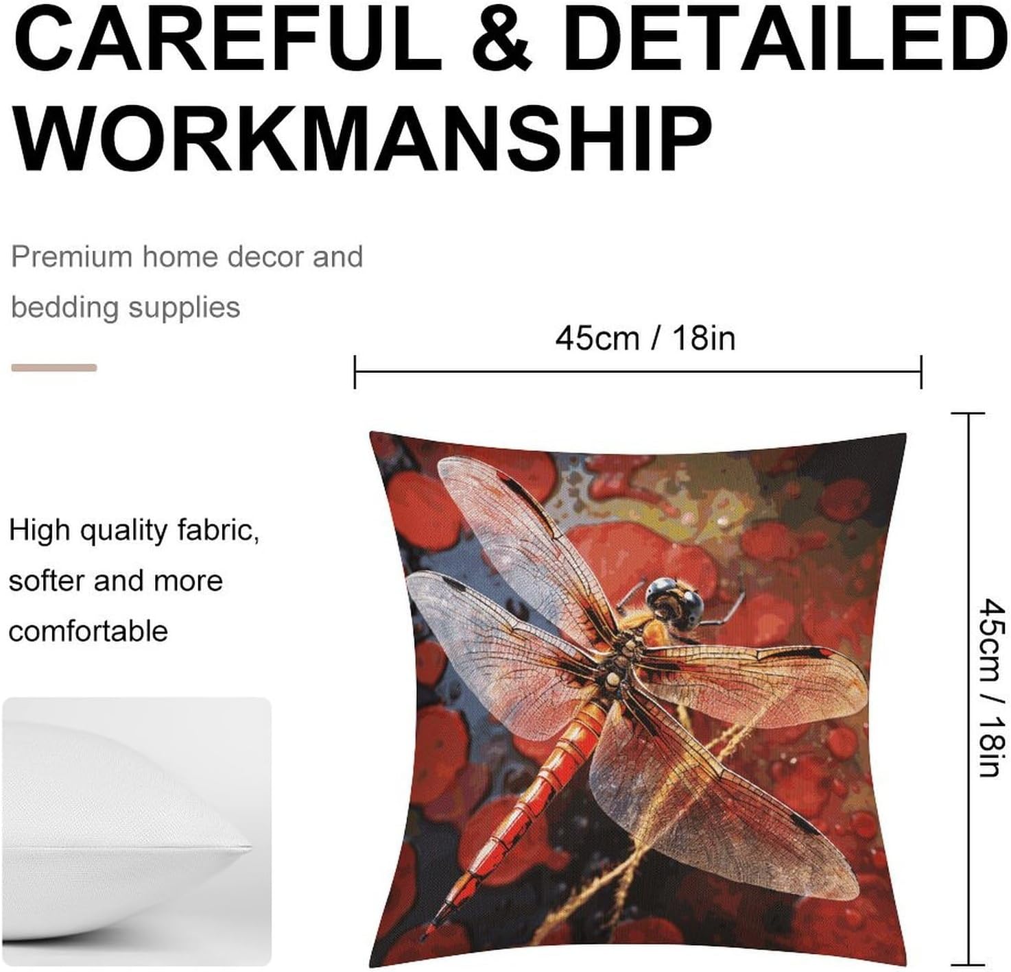 Red Dragonfly Pillow Protectors Cute Waterproof Pillow Cover Soft Skin-Friendly Cushion Case Decorative Square Cushion Cover for Couch Sofa Bed Living Room Bedroom