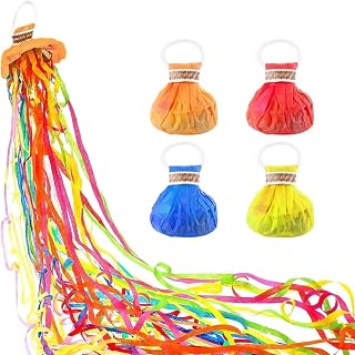 Wanna Party Hand Throw Streamers with Colorful Ribbon No Mess Confetti Crackers for Wedding, Party, Graduation, Birthday, Celebration Pack of 4