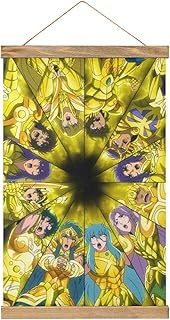 聖闘士星矢アニメスクロールポスター布アート木製フレーム壁掛け部屋の装飾オイルキャンバスキットギフト