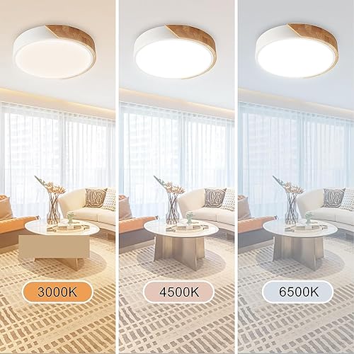 Miniatura 2 de Lámpara de techo de montaje empotrado, lámpara de techo de madera minimalista de 24 W, 3000 K4500 K6500 K seleccionable a través de interruptor de