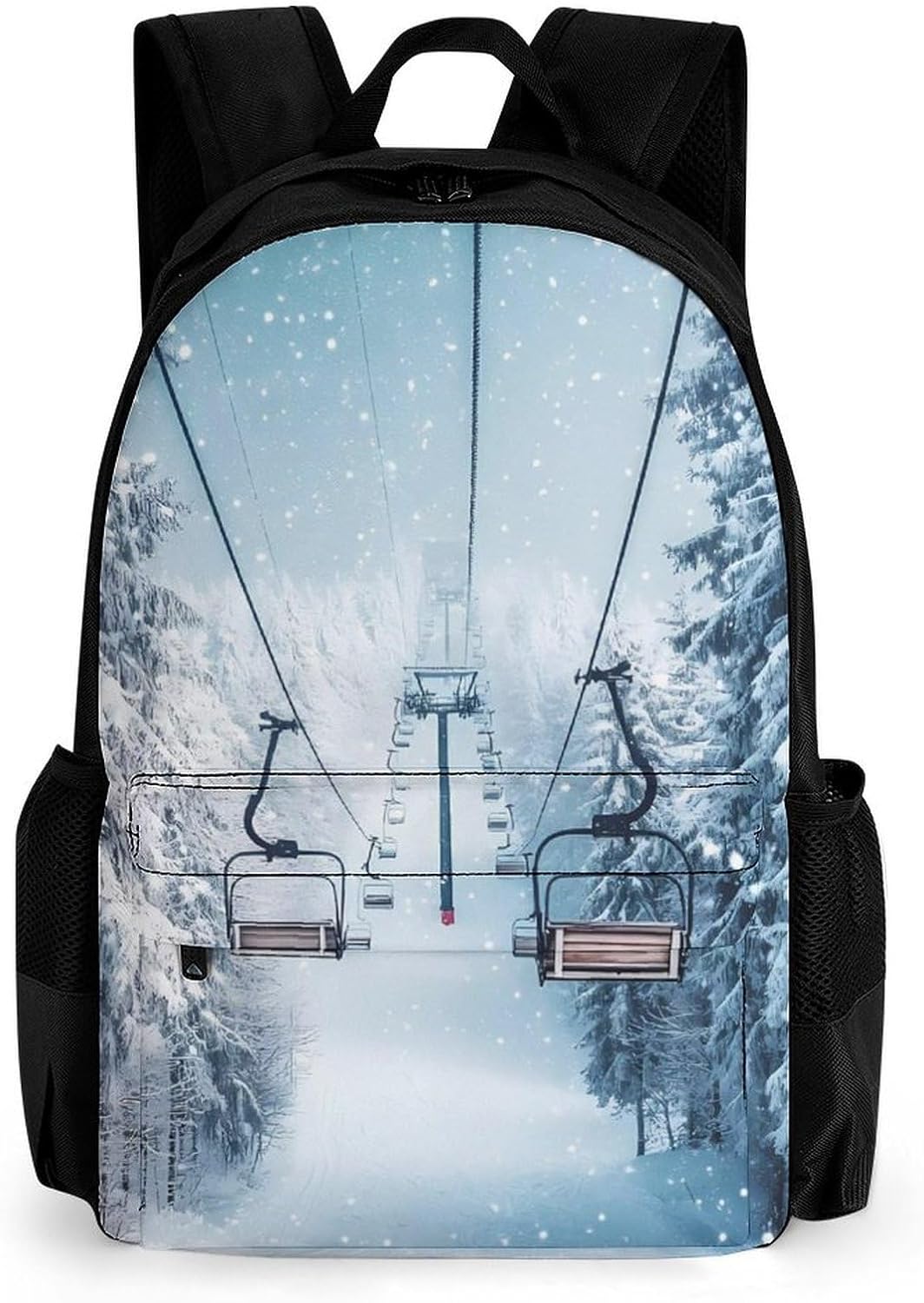 Winter Snowy Ski Skiing Lift Forests Laptop Backpack for Men Women Fashion Computer Bag Business Travel Daypack