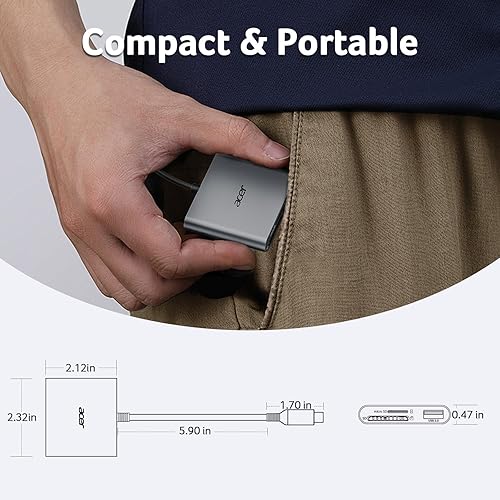 Miniatura 8 de Acer Lector de tarjetas SD USB C, lector de tarjetas de memoria 3 en 1 con ranuras dobles y USB 3.0, adaptador de tarjeta micro SD para iPhone 16/15