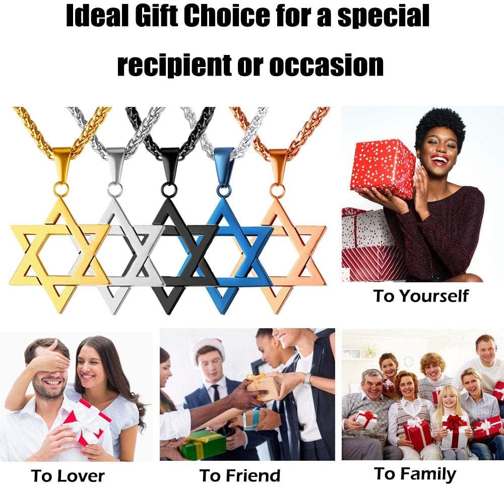 Star of David Hexagram Pendant Necklace Stainless Steel Israel Magen David Jewish Jewelry for Men Women Religious 24" Chain - Image 8