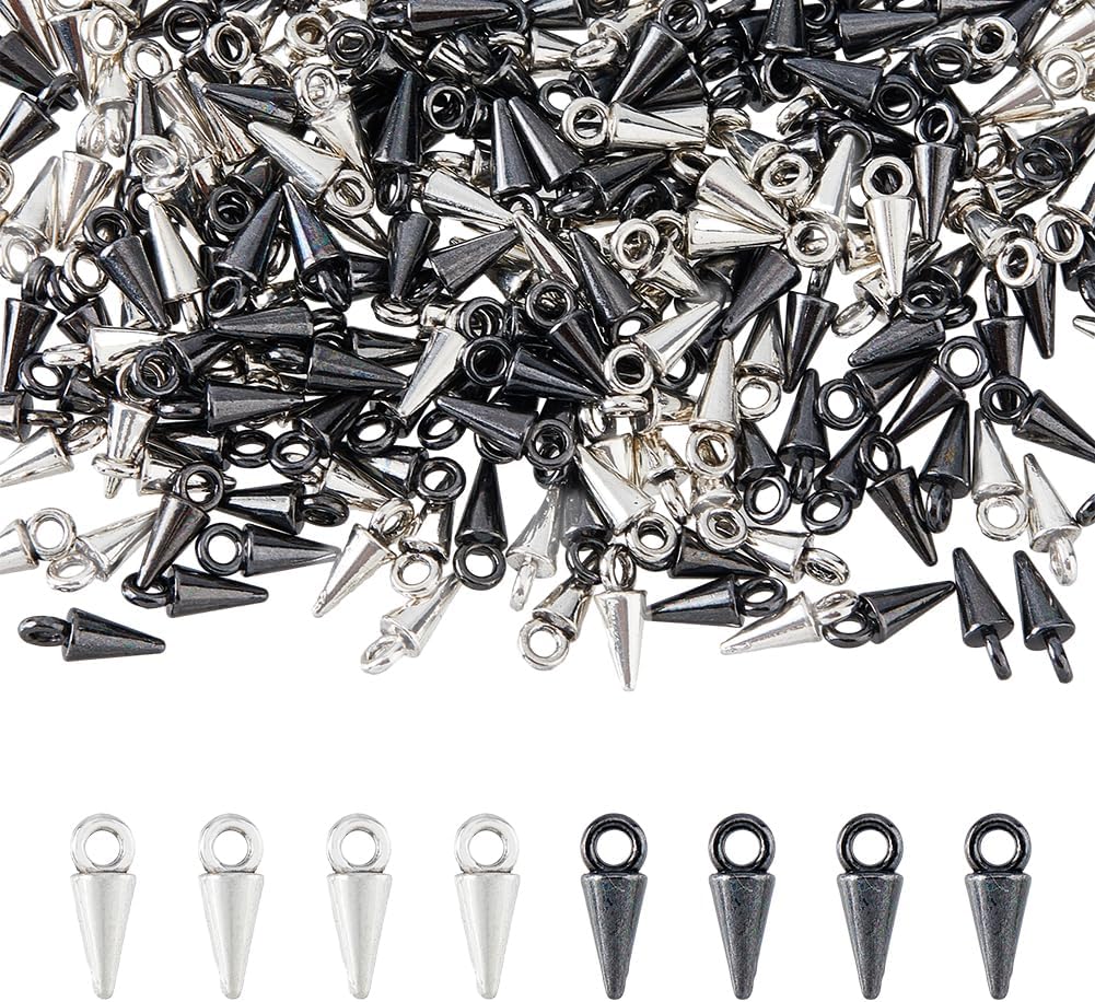DICOSMETIC 200Pcs Cone Charms Alloy Spike Pendants Hiphop Punk Style Long Spike Spike Charms Black Metal Color for Jewelry Making, Hole: 2mm