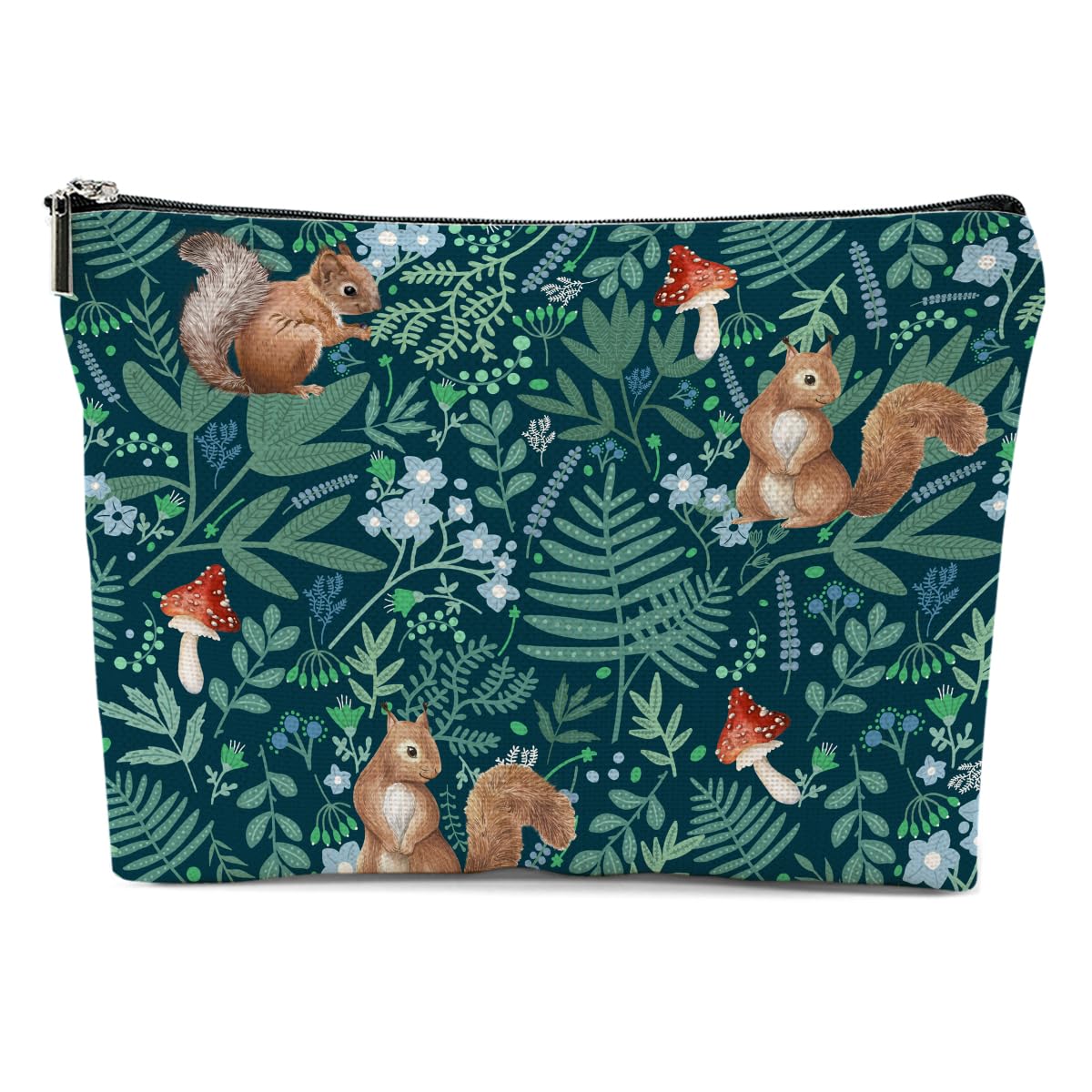 Forest Squirrel Makeup Bag, Botanical Squirrels Cosmetic Bag Travel Pouch, Squirrel Animal Lovers Gifts for Women Girls Daughter Sisters Coworker