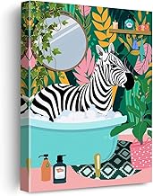 بوستر قماش بتصميم حمار وحشي في حوض الاستحمام من ايفكسيد، لوحة فنية للحمام، صورة حمار وحشي استوائي، اعمال فنية مؤطرة مطبوعة جاهزة للتعليق لتزيين جدار المرحاض 12 × 15 انش، متعدد الألوان