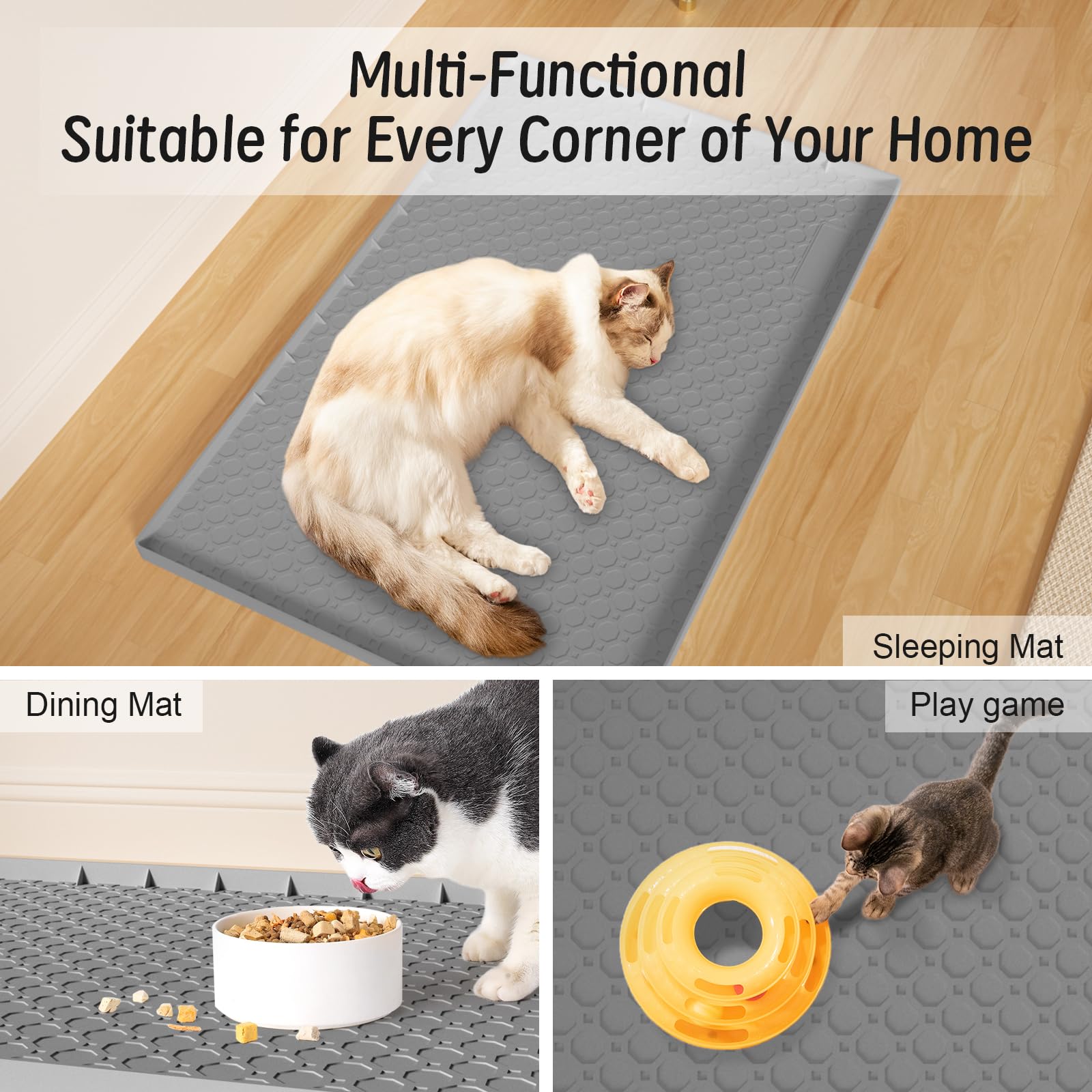 Große Katzenstreu-Matte, 86,4 x 55,9 cm, Katzenstreu, Fangmatte für Katzentoilette, Silikon, mit erhöhten Kanten, wasserdicht, Beige, 2 Stück