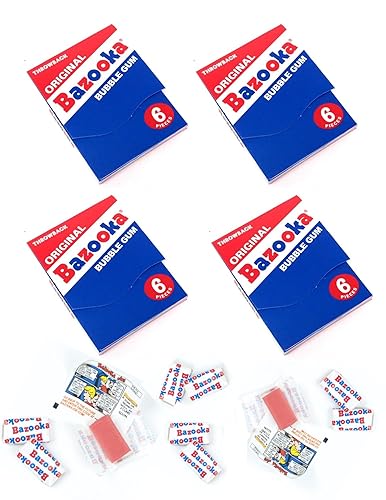 Bazooka Bubble Gum - Mini billetera de 6 piezas, sabor original, paquete de 4 Lyza's Sweets & Treats