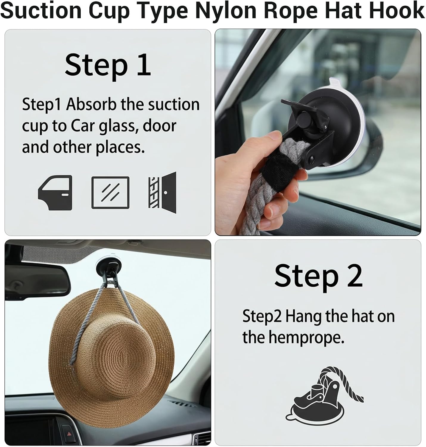 2 Pcs Truck Cowboy Hat Holder Cowboy Hat Rack for Truck with Suction Cup to Keeps Your Hats Securely on The Dash Universal Interior Accessories for Windshield Window Suvs Home Doors Black Gray image 4