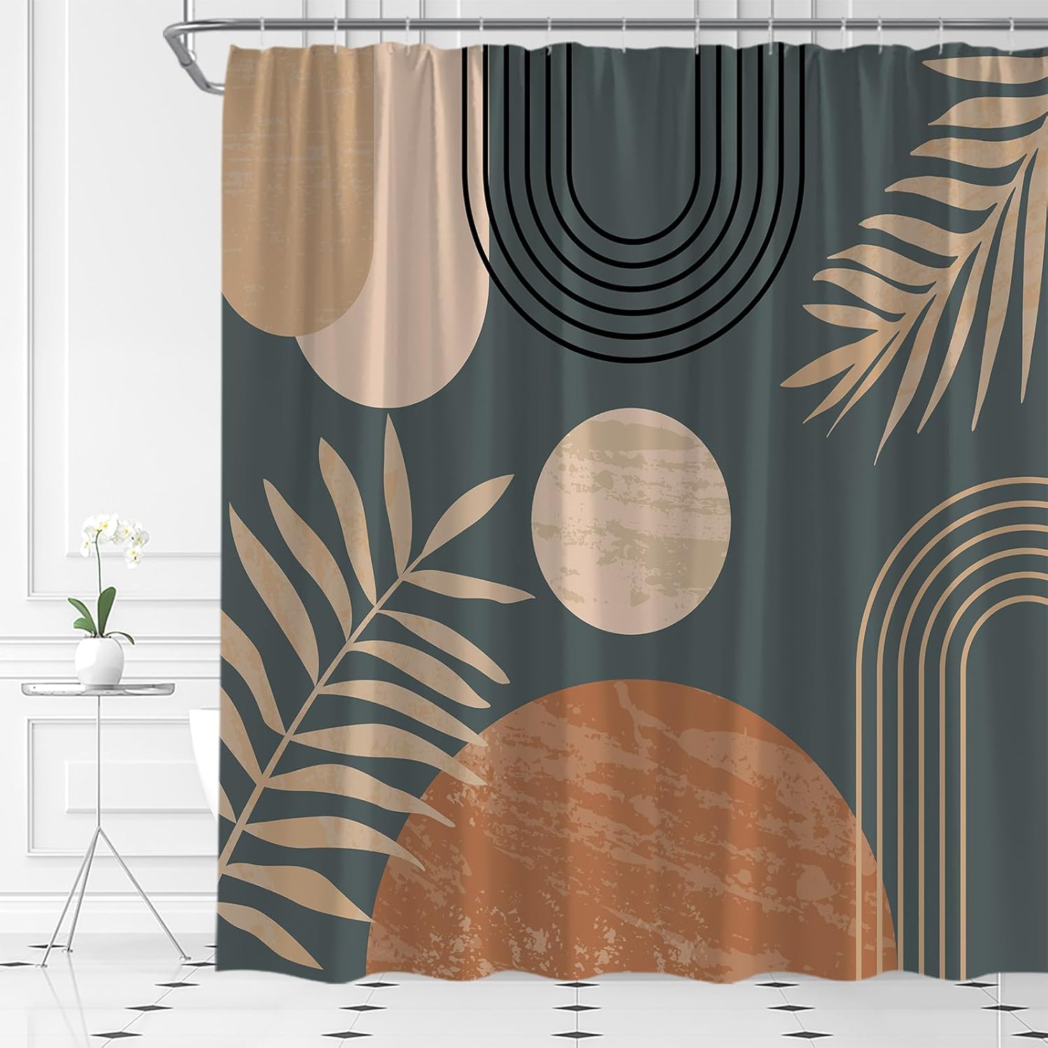 Mid Century Modern Shower Curtain Boho Grey Abstract Retro Aesthetic Fabric for Bathroom Decor Bathtub with Hooks (70" WX84 H)